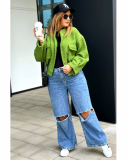 Krátka jesenná/jarná oversize bunda na gombíky pre moletky Kleo